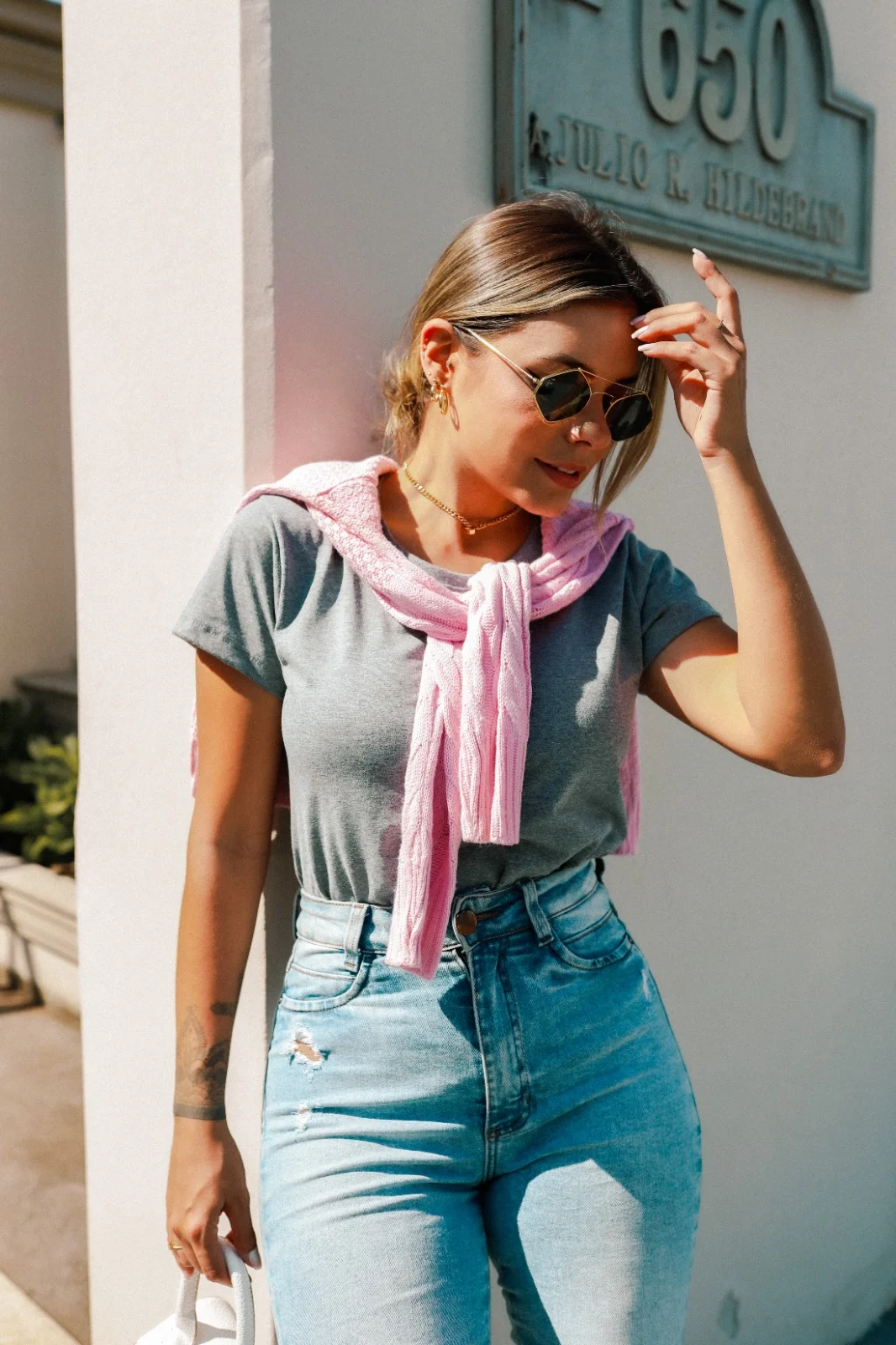 Tshirt Feminina Básica Lisa Cinza Mescla - Imagem 3