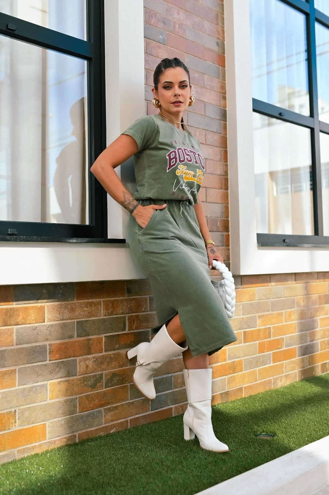 Saia Midi Estonada Verde