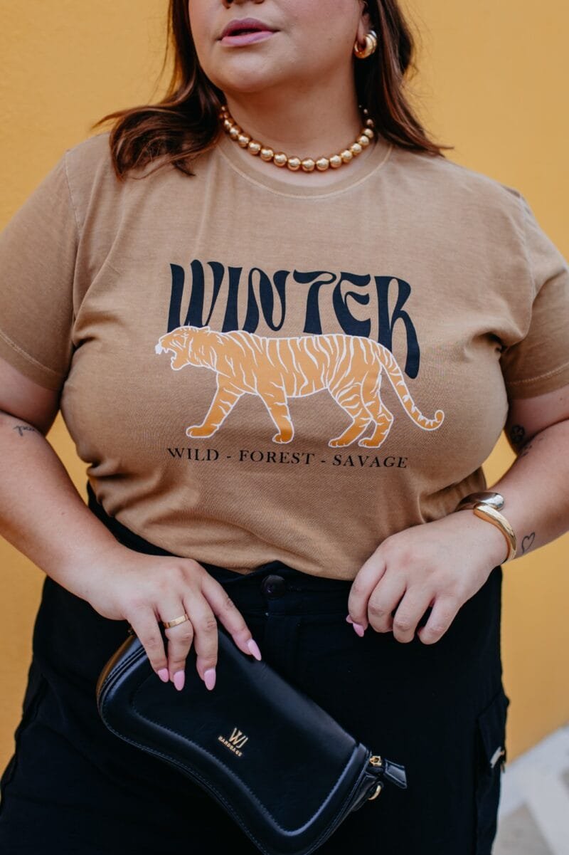 Tshirt Feminina Estonada Plus Camel Tigre