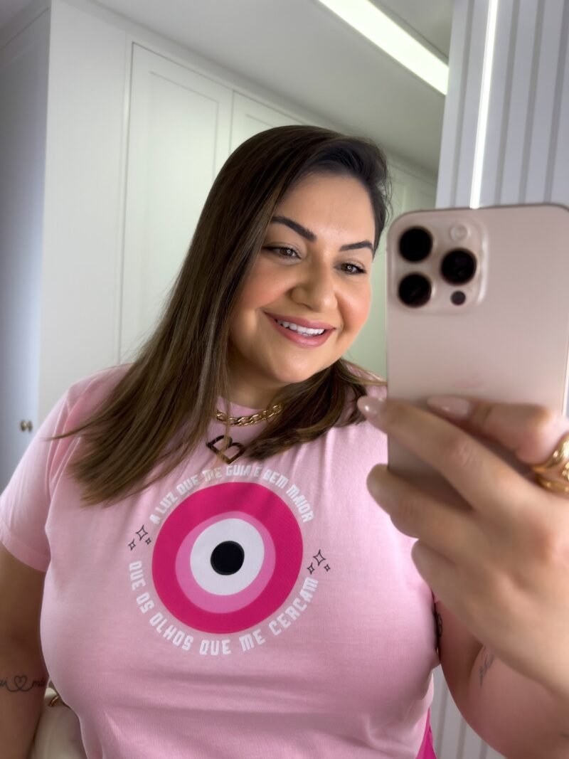 Tshirt Feminina Estonada Plus Rosa Claro Olho Grego