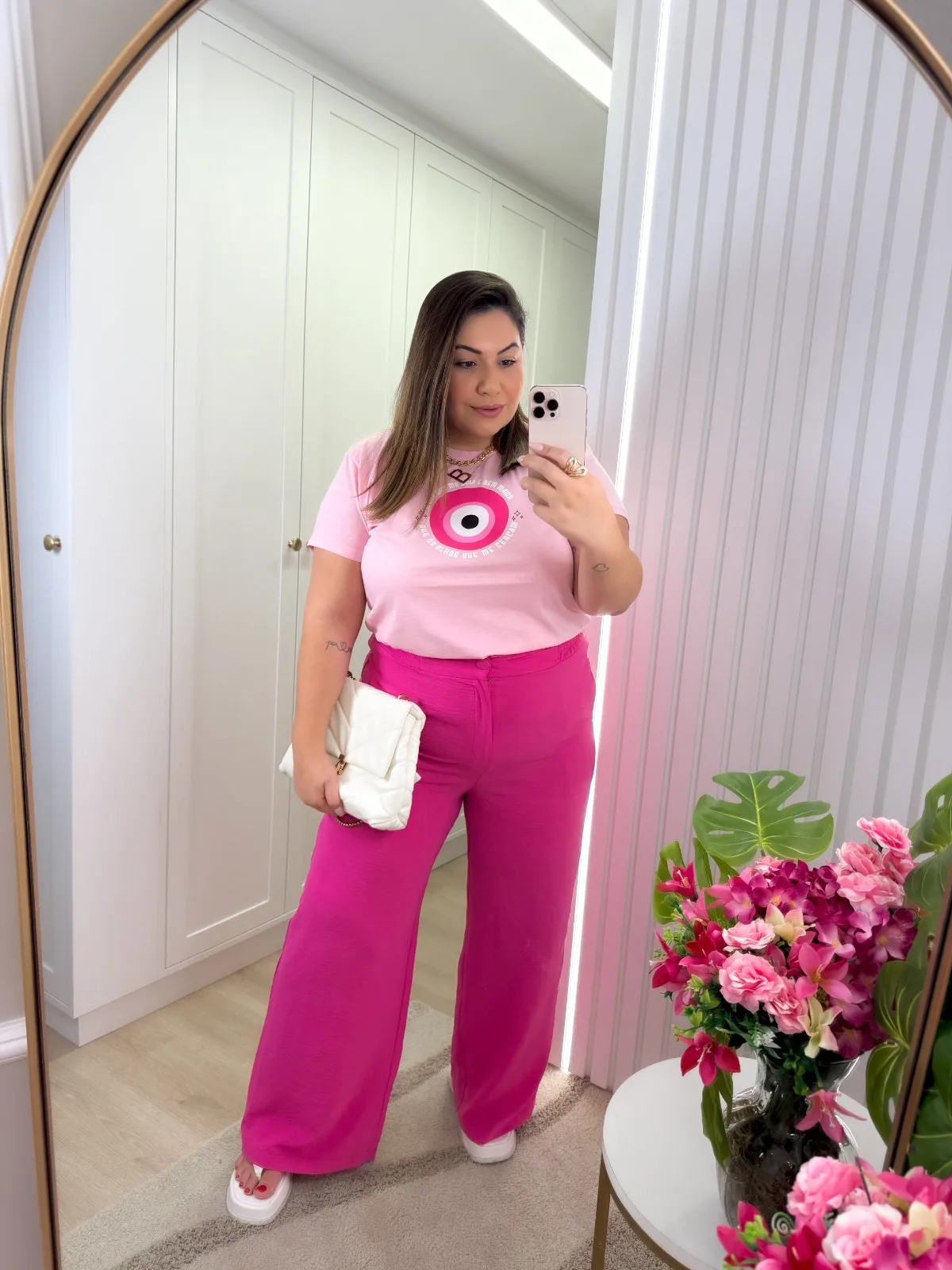 Tshirt Feminina Estonada Plus Rosa Claro Olho Grego - Imagem 2