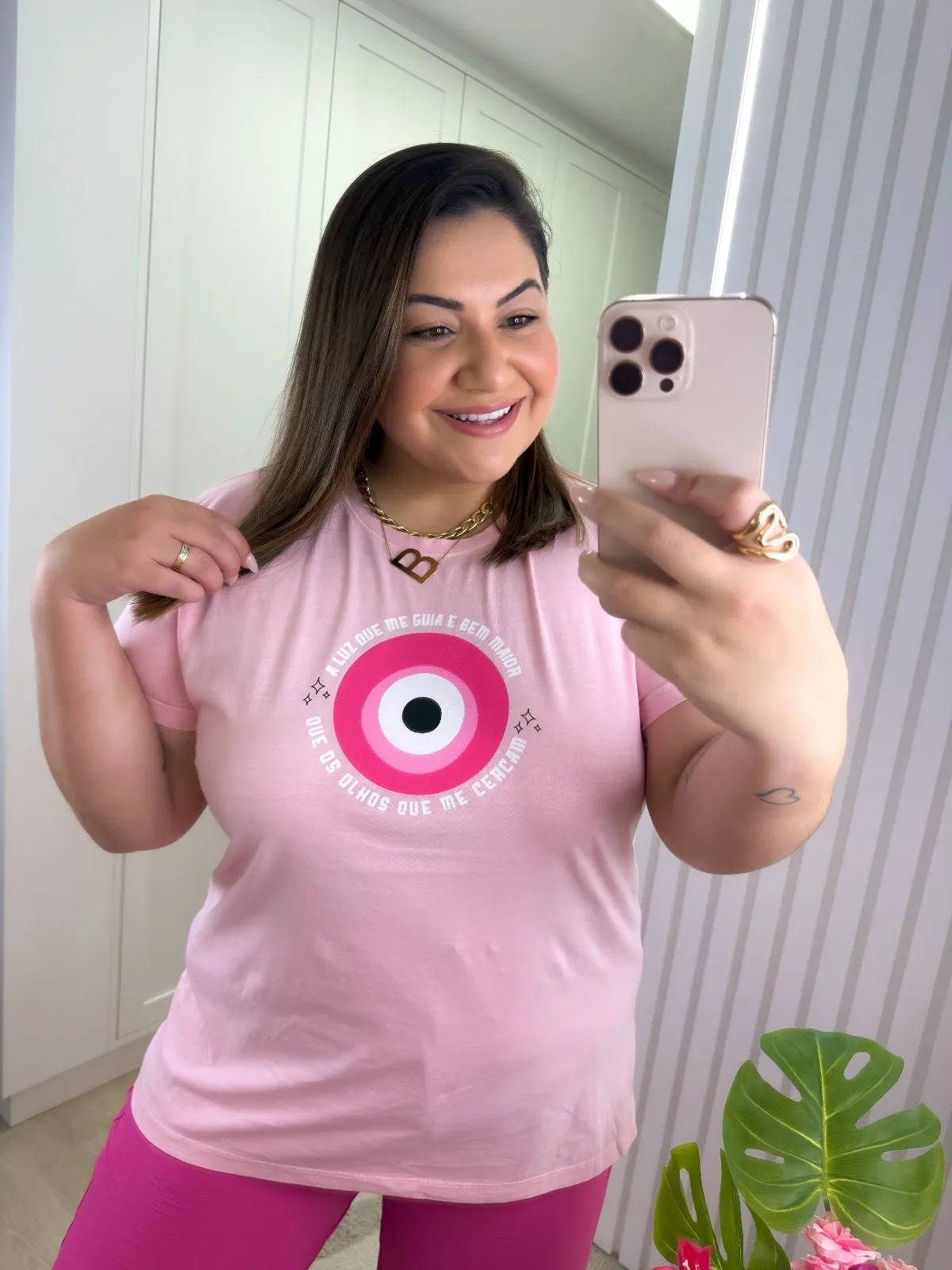 Tshirt Feminina Estonada Plus Rosa Claro Olho Grego - Imagem 3