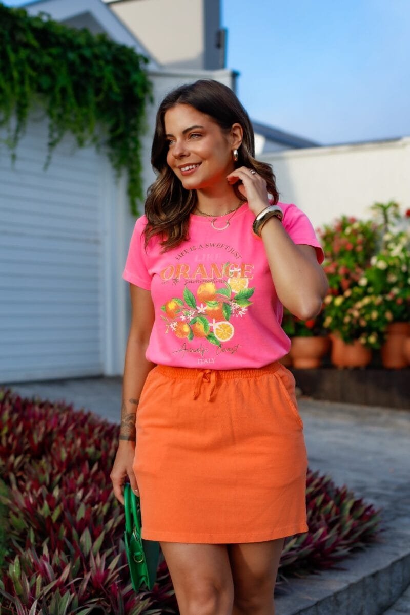 Tshirt Feminina Estonada Rosa Neon Orange - Image 4