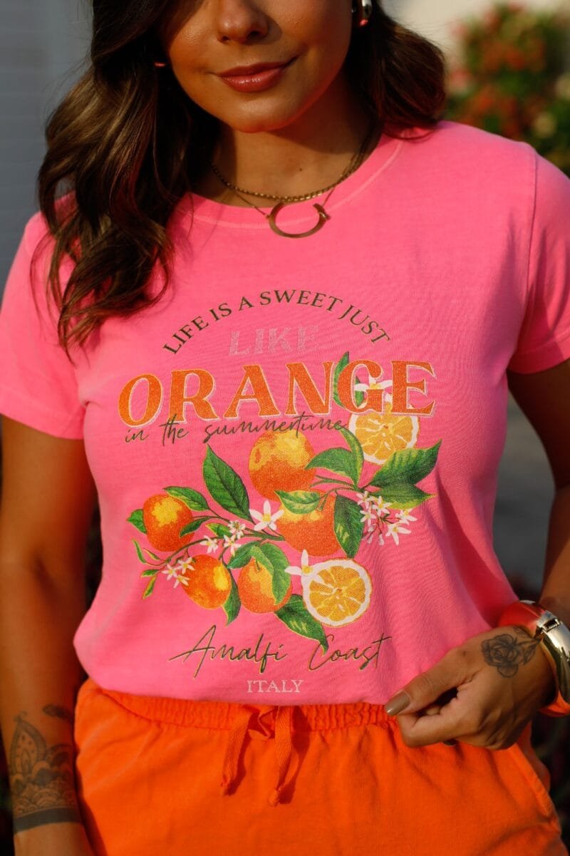 Tshirt Feminina Estonada Rosa Neon Orange