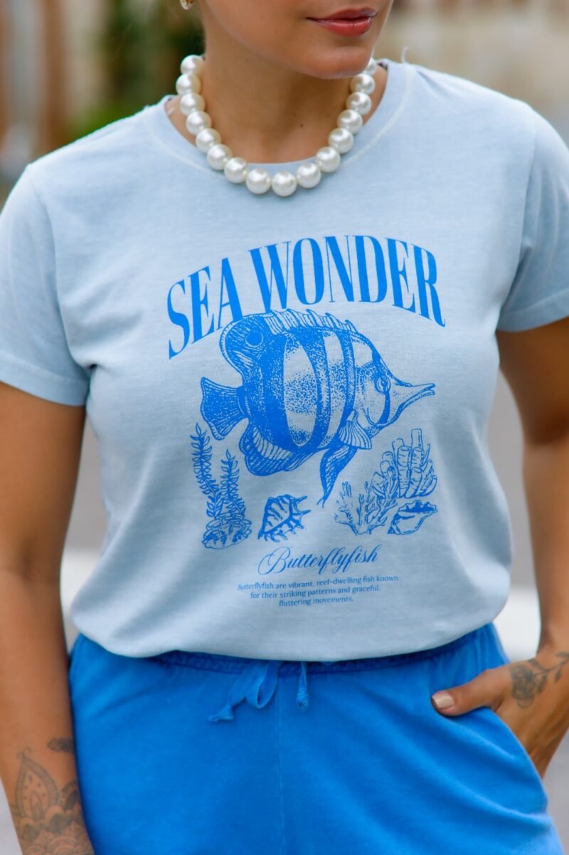 Tshirt Feminina Estonada Azul Claro Sea