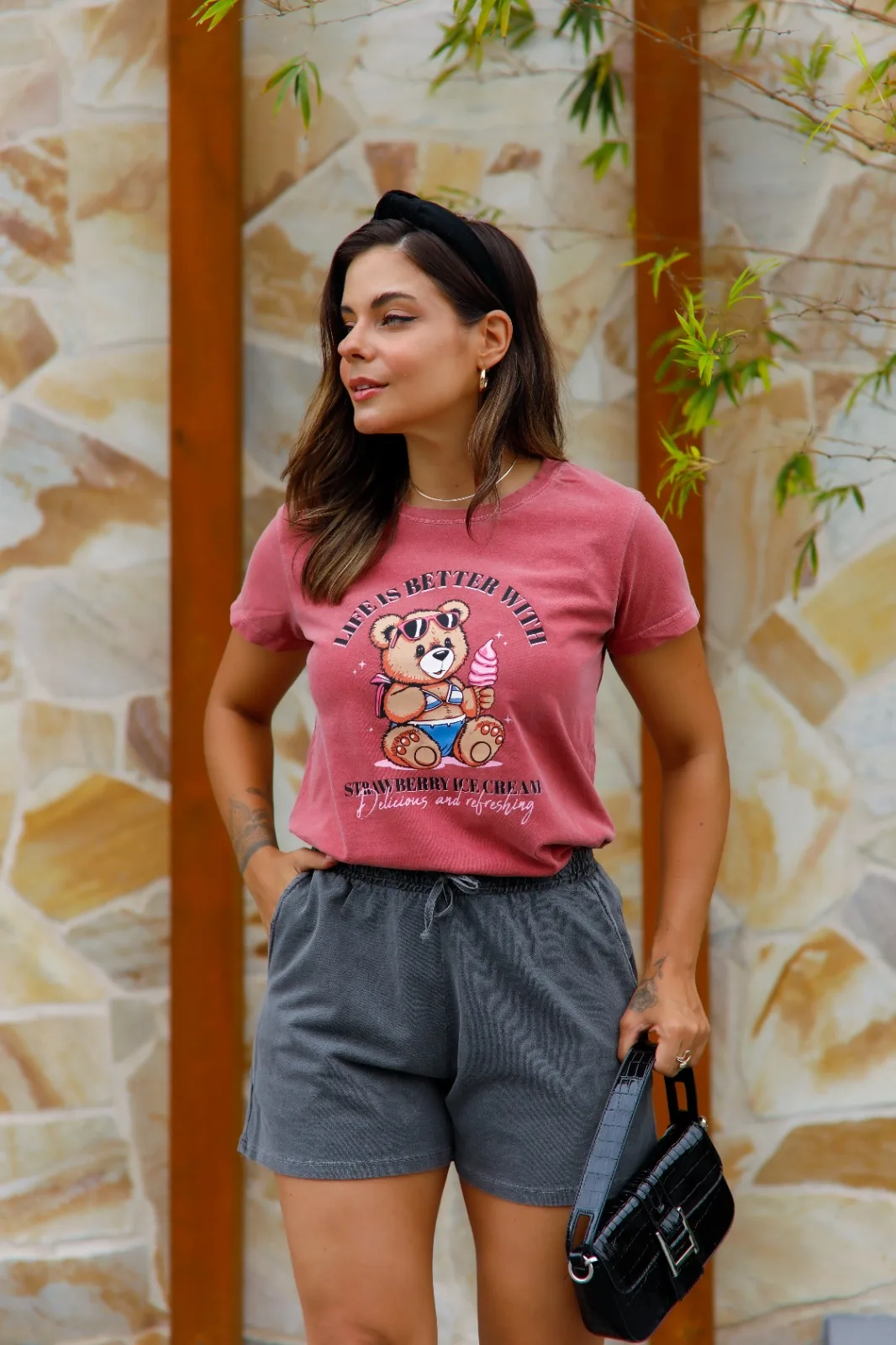 Tshirt Feminina Vinho Urso - Imagem 2