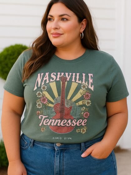 Tshirt Feminina Estonada Plus Verde Folha Nashville