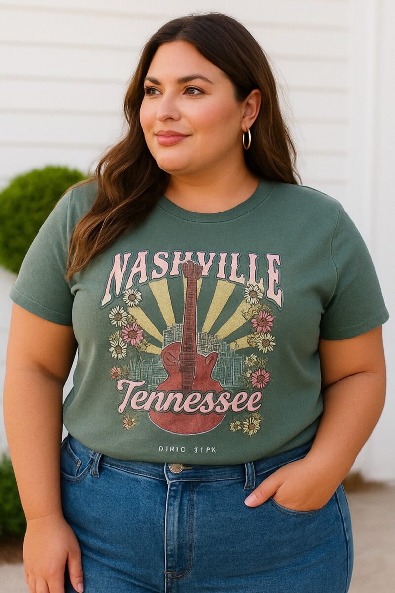 Tshirt Feminina Estonada Plus Verde Folha Nashville