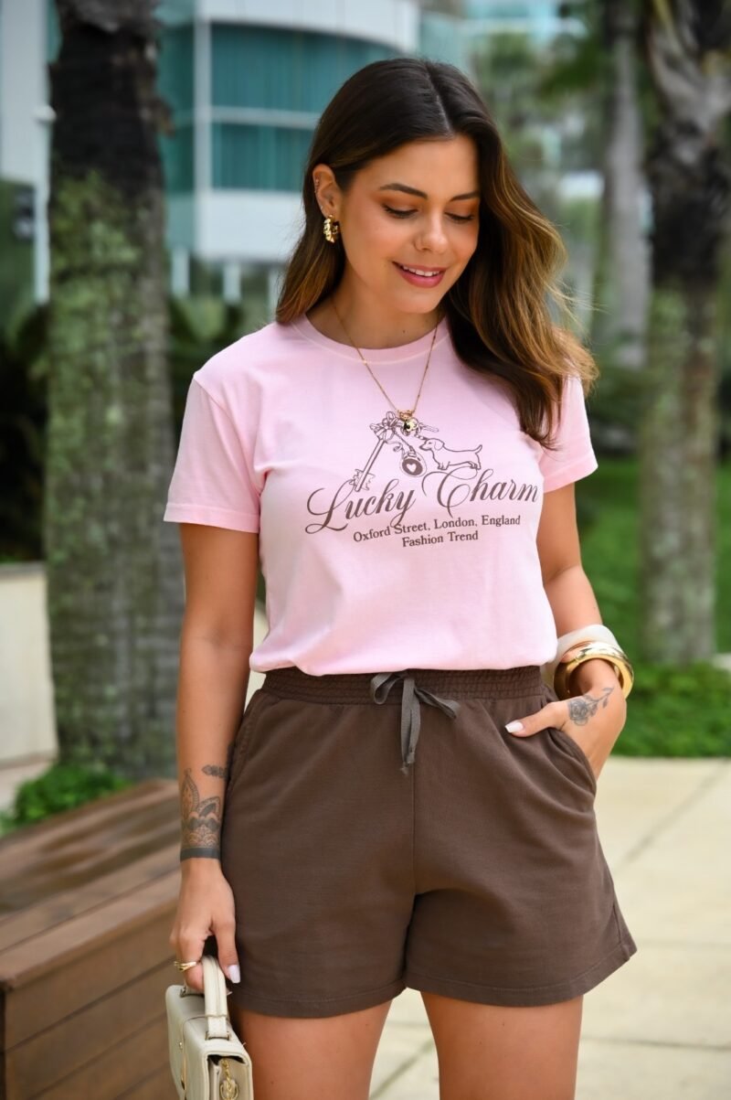 Tshirt Feminina Estonada Rosa Claro Charm - Imagem 2
