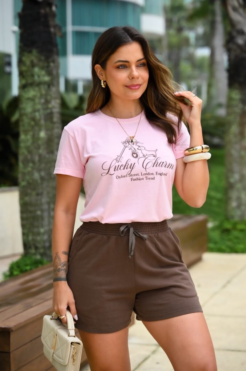 Tshirt Feminina Estonada Rosa Claro Charm - Imagem 3
