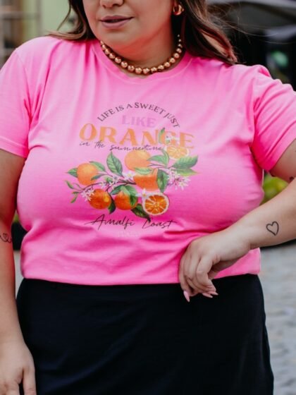Tshirt Feminina Estonada Plus Rosa Neon Orange