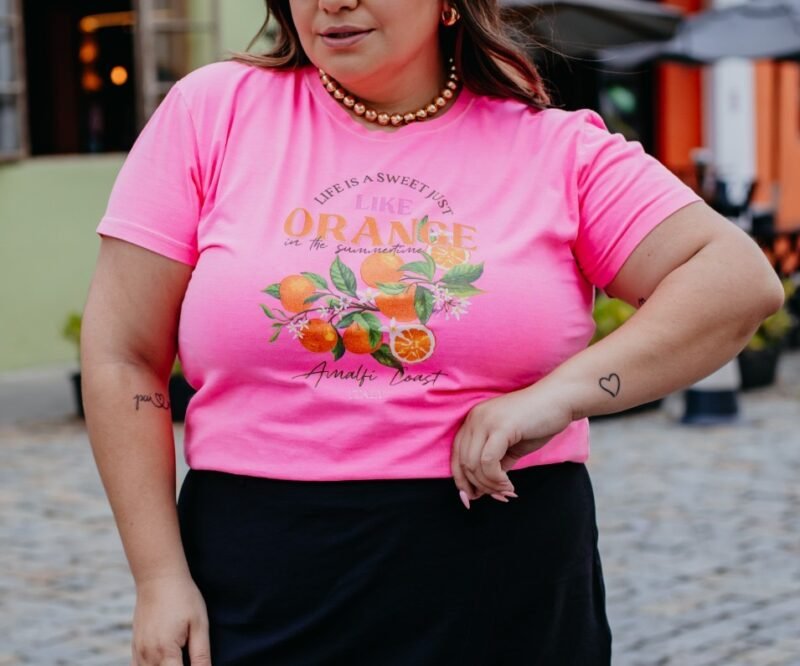 Tshirt Feminina Estonada Plus Rosa Neon Orange