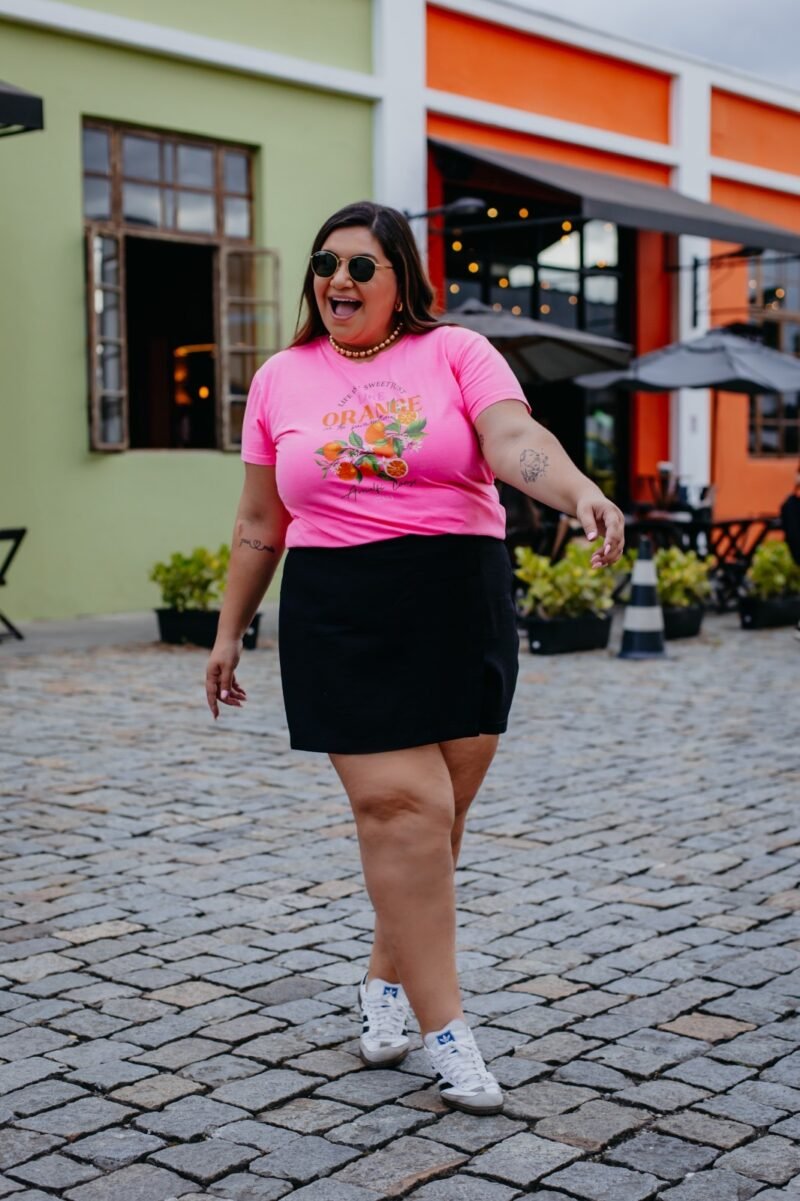 Tshirt Feminina Estonada Plus Rosa Neon Orange - Imagem 2