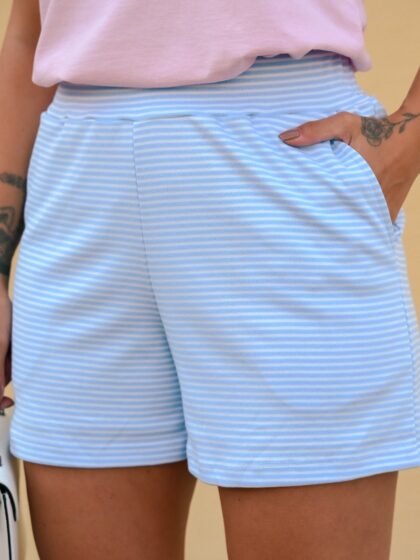 Shorts Feminino Listras Azul Claro