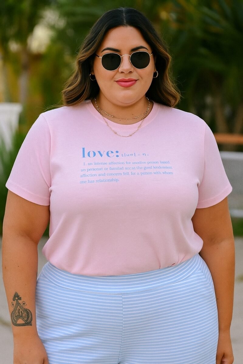 Tshirt Feminina Estonada Plus Rosa Love