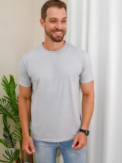 Camiseta Unissex Estonada Lisa Cinza Claro