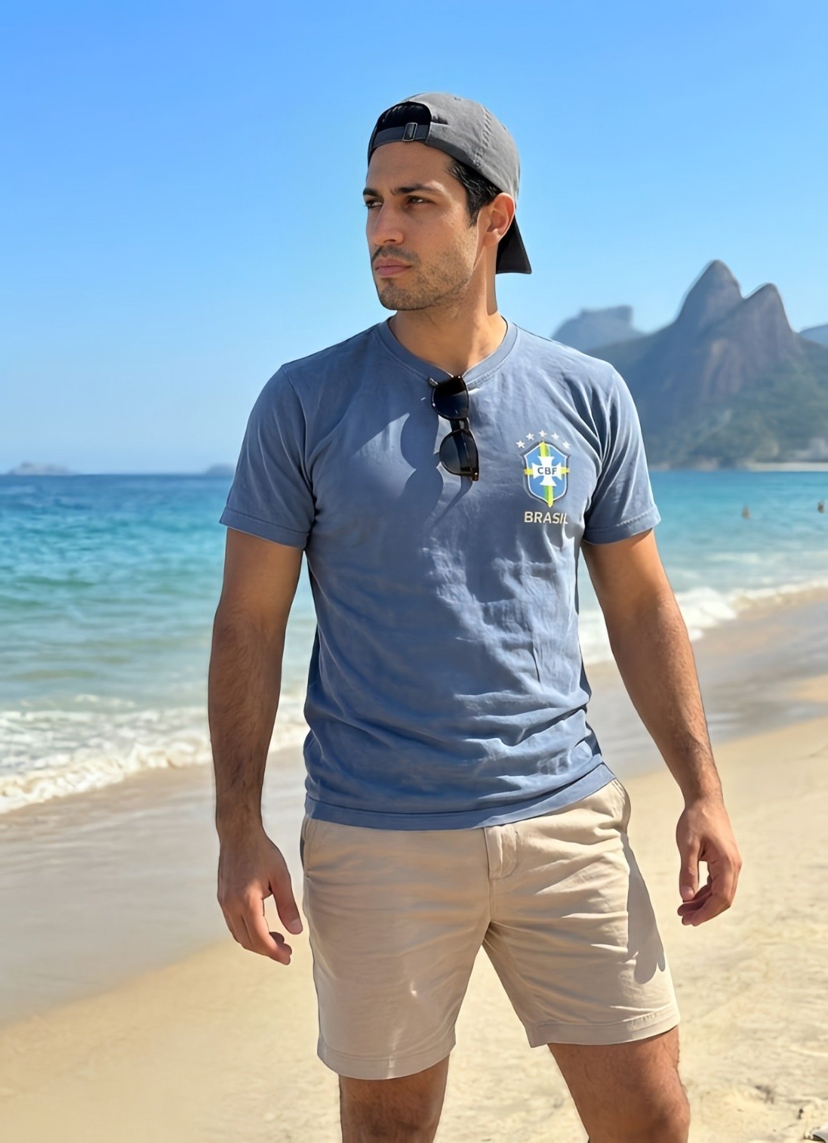 Camiseta Unissex Azul Jeans Brasão