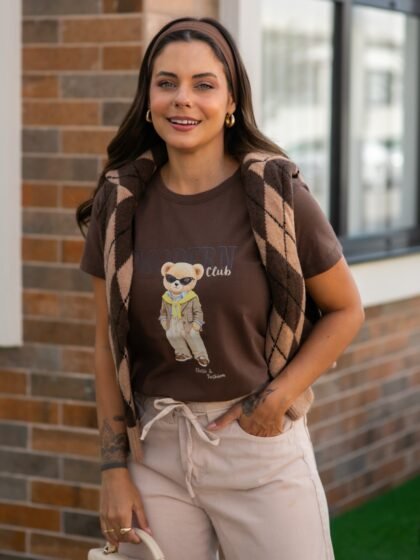 Tshirt Feminina Estonada Marrom Café