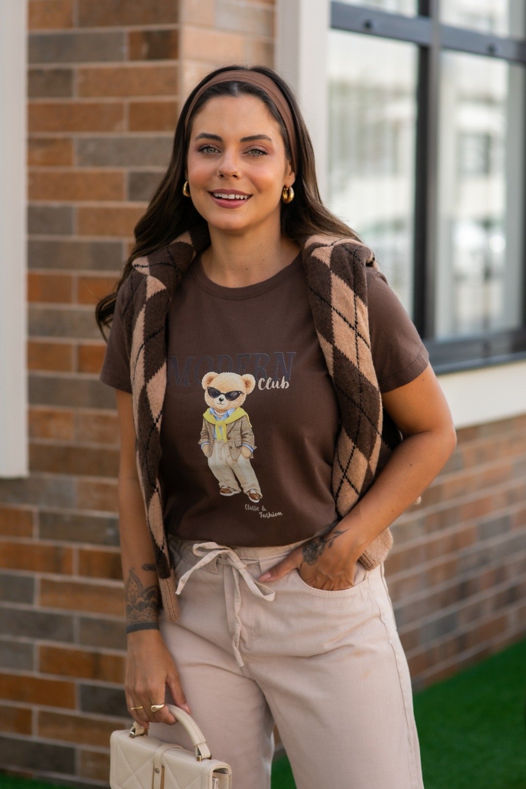 Tshirt Feminina Estonada Marrom Café