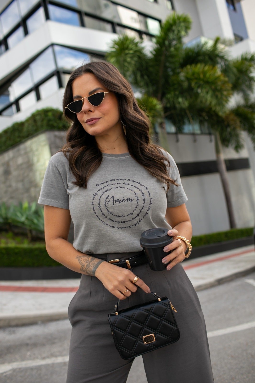 Tshirt Feminina Cinza Pai Nosso