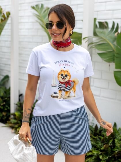 Conjunto Feminino Marinho Listras