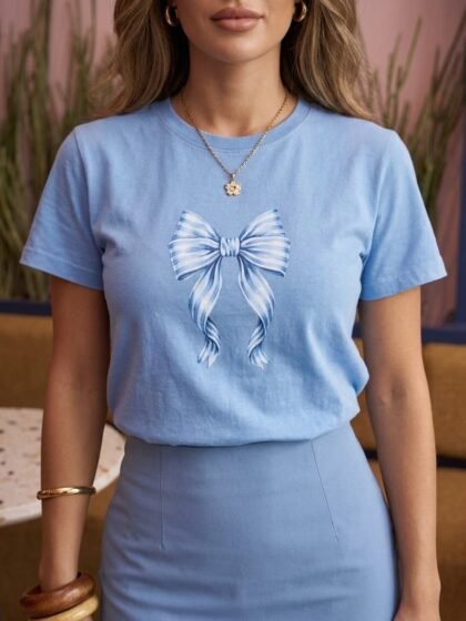 Tshirt Feminina Azul Laços