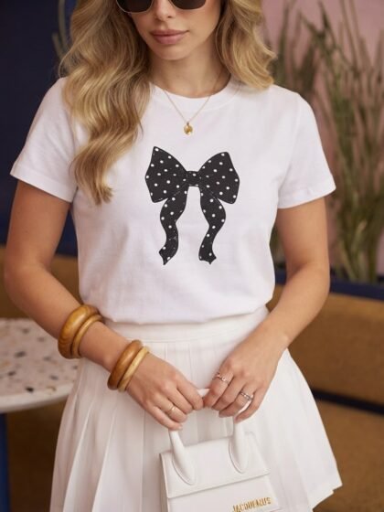 Tshirt Feminina Branca Laços