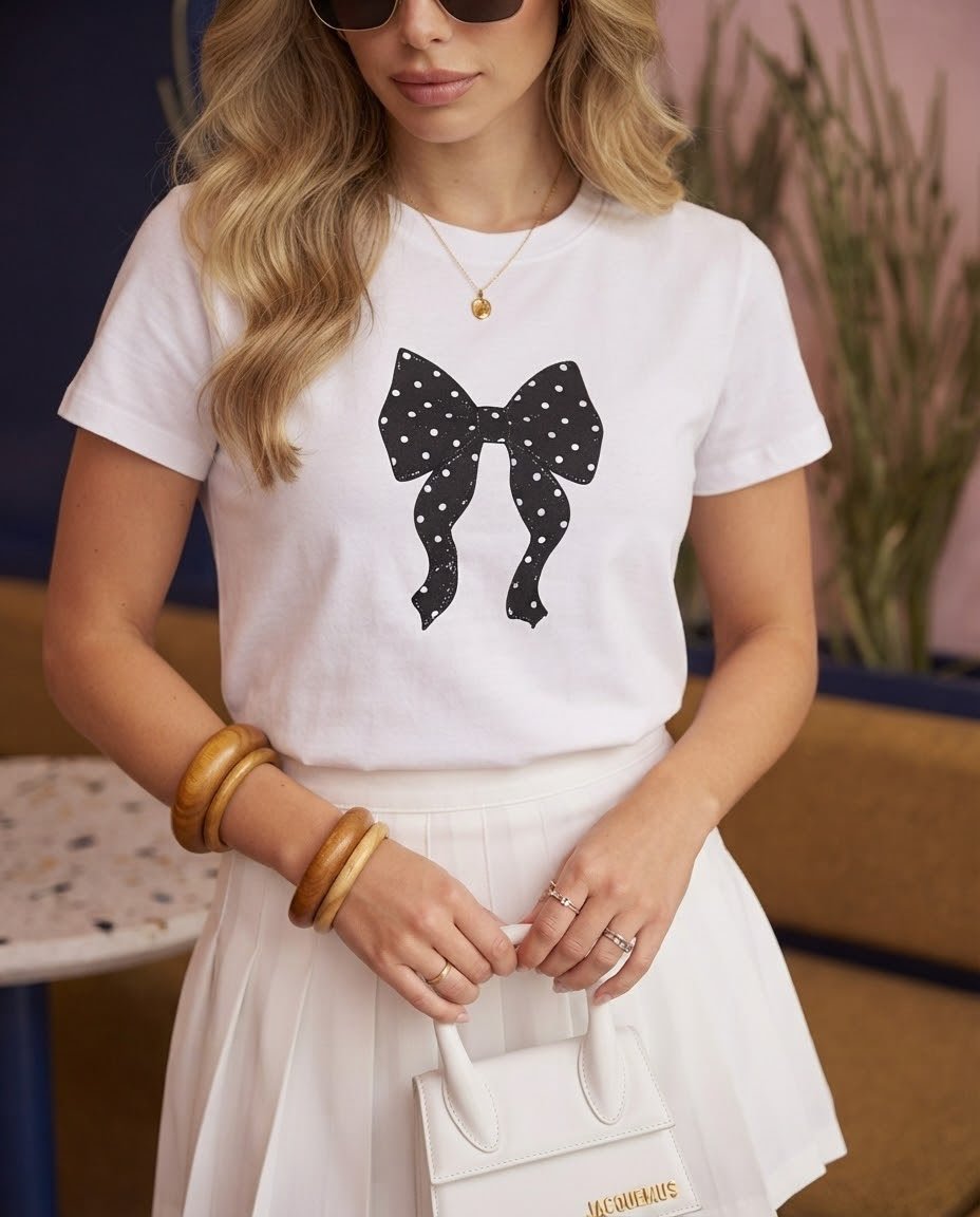 Tshirt Feminina Branca Laços