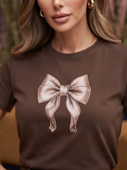 Tshirt Feminina Marrom Café Laços