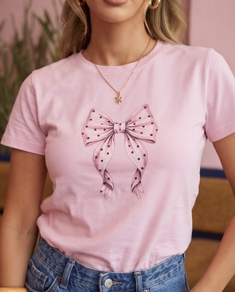 Tshirt Feminina Rosa Laços